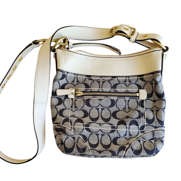 Coach Signature Cross Body Shoulder Bag Denim, Leather and Gold Toned Brass - Picture 1 of 14